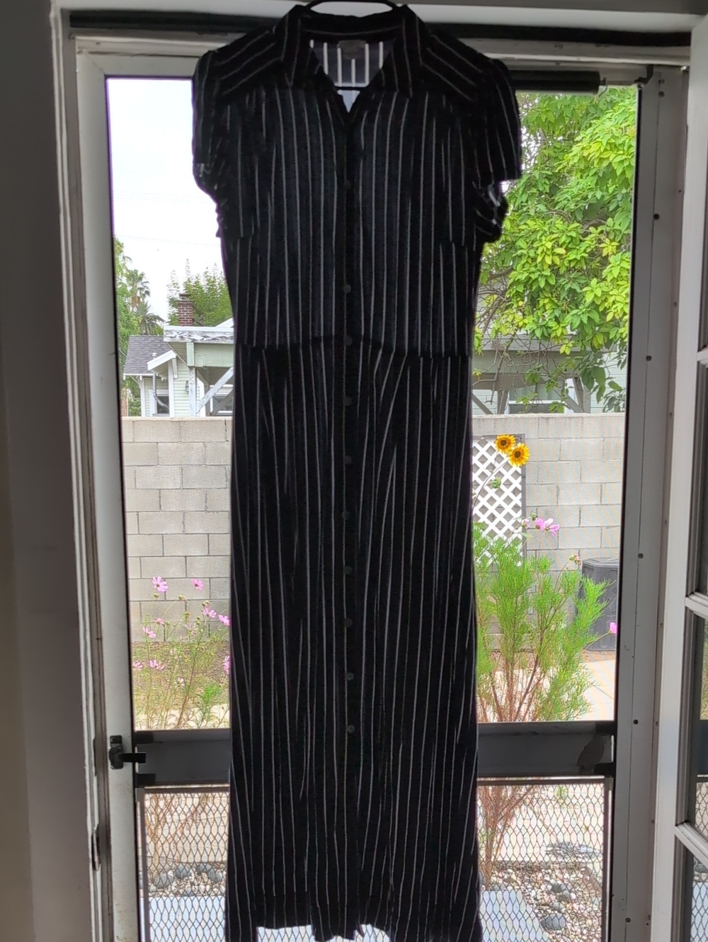 J. Crew Navy Maxi Shirt Dress with White Pinstripes